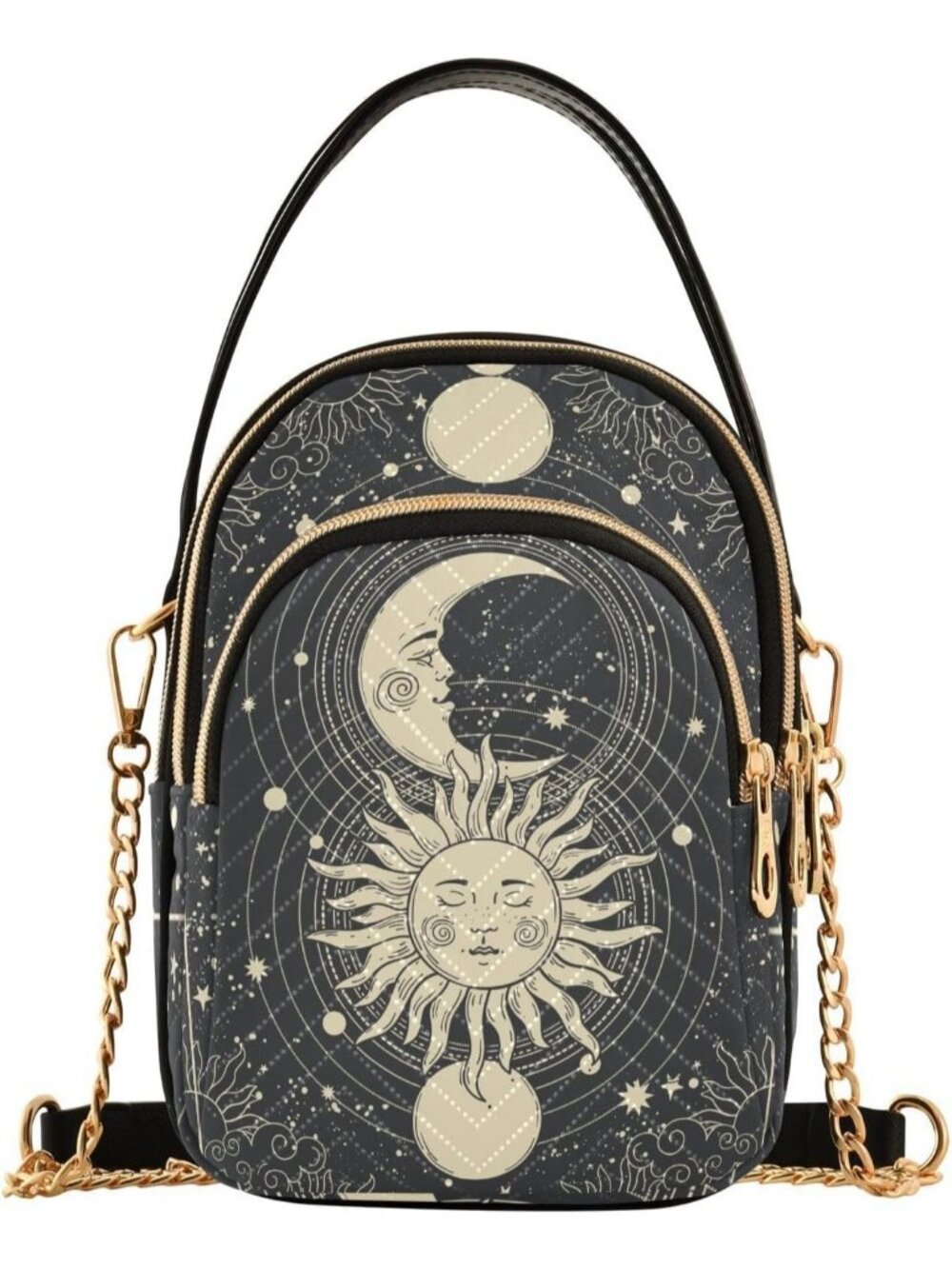 Women's Black Cream Leather Zipper Purse Casual Travel Shoulder Crossbody Bags